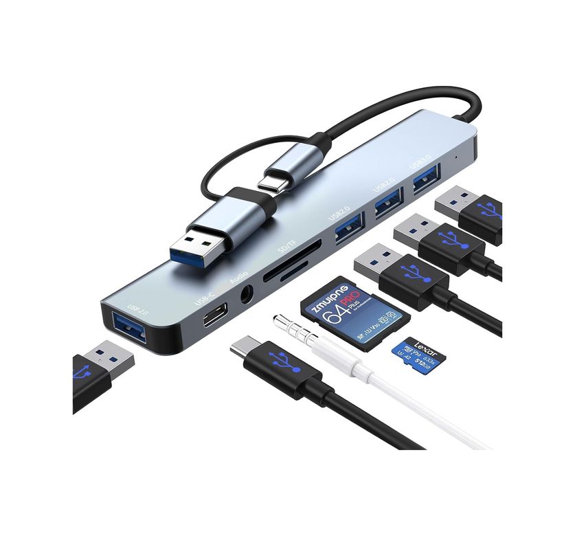 Diğer 126635481 Loydia Usb C Hub, 8'i 1 Arada Usb Hub 3.0 Çok Portlu Adaptör, Usb 3.0 Bağlantı Noktaları, Sd/tf Kart Okuyucu, Usb-C Ve 3 X Usb 2.0 Veri Bağlantı Noktaları, 3,5 Mm Ses Bağlantı Noktaları, Macbook Air