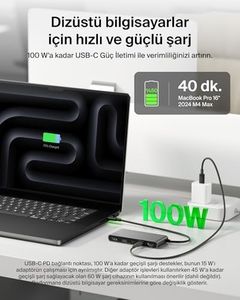 Diğer 126635850 Usb-C Hub, 7 Portlu, 60 Hz De 4K Hdmı Ekran Desteği, Sd Ve Microsd Yuvaları, 100 W Güç İletimi, 5 Gbps Veri Aktarımı, Macbook, İpad Pro, Chromebook İçin Usb-C Çoklu Port Adaptörü, Hdmı 2.0, Gri