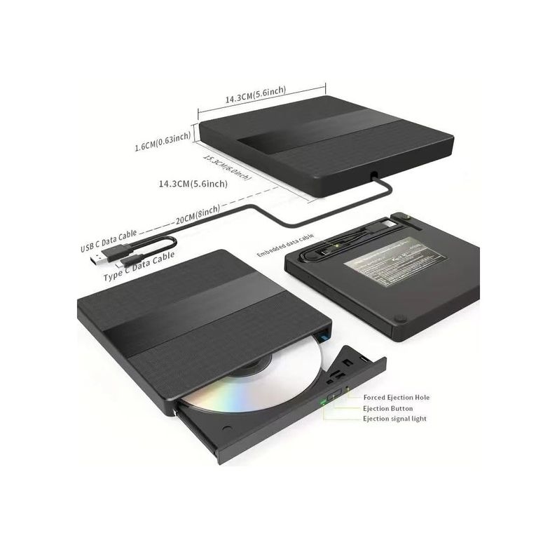 Diğer 126647480 Harici Usb 3.0 Ve Type-C Dvd-Rom Dvd-Rw Optik Sürücü, Usb Ve Type C Kablolu, Pc, Tablet, Dvd Player, Çizgili Metal Tasarım Ultra Slim Cd Rom Okuyucu X350