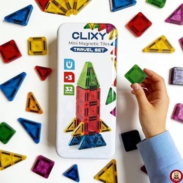 Diğer 128815665 Manyetik Yapı Blokları - 32 Parça Seyahat Tipi Mini Bloklar Metal Saklama Kutulu Çanta Boy Renkli