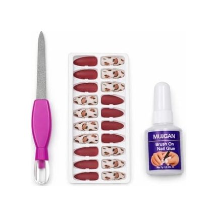 Diğer 128830199 Profesyonel Takma Tırnak Kit Yapıştırıcılı Press On Nail Set Kolay Tak Çıkar Dayanıklı Manikür Aksesuarı,tam Set Takma Tırnak Manikür Kiti Yapıştırıcı Ve Törpülü Hazır Tırnak Seti Ev Kırmızı-Beyaz