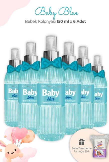 Diğer 128831542 Baby Blue Bebek Kolonyası 150 Ml X 6 Adet Ve Kare Bebek Pamuğu
