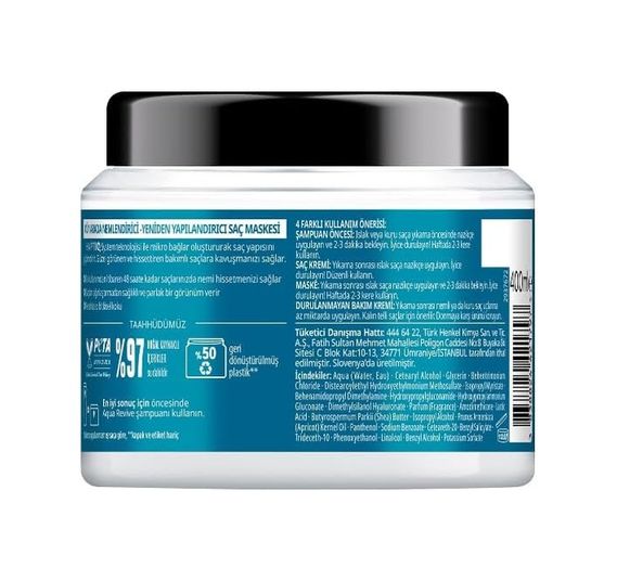 Diğer 128833054 Gliss Aqua Revive Nemlendirici 4'ü 1 Arada Bakım Maskesi 400 Ml, Normal Ve Kuru Saçlar 4 Paketi