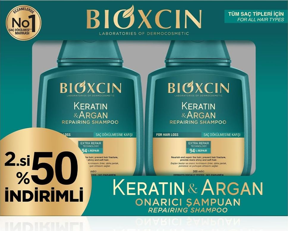 Diğer 128842788 Keratin & Argan Onarıcı Şampuan 2 X 300 Ml Yıpranmış Ve Hasar Görmüş Saçlar İçin Hidrolize Keratin + Argan Yağı + Biocomplex B11