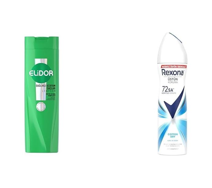 Diğer 128842984 Elidor Saç Bakım Şampuanı Sağlıklı Uzayan Saçlar 400 Ml + Rexona Kadın Sprey Deodorant Dry 150 Ml