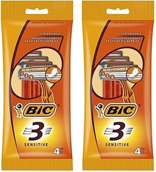 Diğer 128846972 Bıc 3 Sensitive Erkek Tıraş Bıçağı 4'lü Poşet 1 X 4 Adet , 3 Bıçaklı, Aloe İle Zenginleştirilmiş Kayganlaştırıcı Jel Şerit 2Li Paket