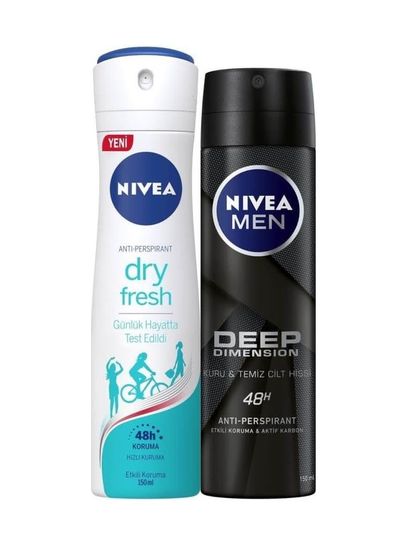 Diğer 128847477 Dry Fresh Bayan Deosprey 150 Ml+Deep Dimension Erkek Deosprey 150 Ml 2'li Paket