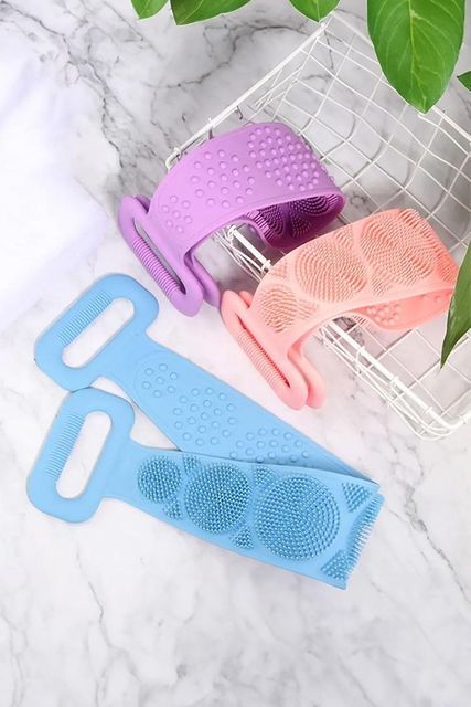 Diğer 128847510 Çift Taraflı Banyo Sırt Kesesi Silikon Duş Lifi Fırçası 70 Cm Açık Ceviz