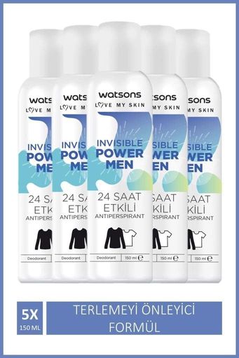 Diğer 128847823 Watsons Invisible Power Men 24 Saat Etkili Deodorant 150 Ml X5 Adet
