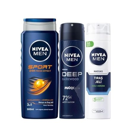 Diğer 128848040 Men Erkek Duş Jeli Sport 500Ml, Hassas Tıraş Jeli 200Ml Ve Deep Dimension Sprey Deodorant 150Ml