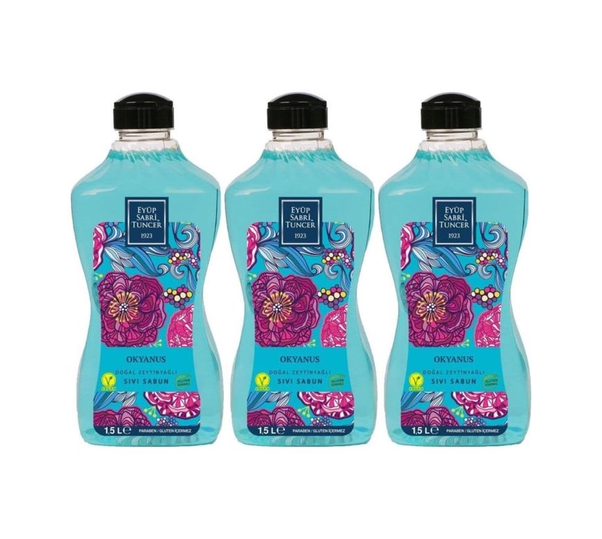 Diğer 128848479 Doğal Zeytinyağlı Sıvı Sabun Okyanus 1500 Ml Pet Şişe X 3