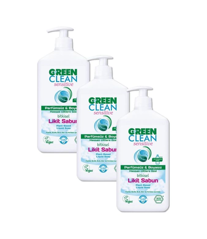 Diğer 128848635 U Green Clean Hassas Ve Alerjik Ciltlere Özel Parfümsüz Boyasız Likit Sabun 500 Ml 3'lü