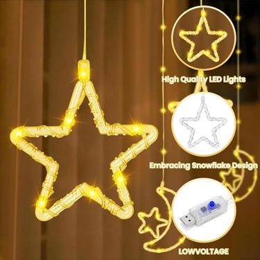 Diğer 128851112 Su Geçirmez 3 Metre Led Işıklı Ay Ve Yıldız Işık Zinciri Dekoratif Fişli Aydınlatma Ev Dekorasyonu Salon Oda Merdiven Balkon Süslemeleri İçin Yılbaşı Eğlence Doğum Günlerine Özel Aydınlatma