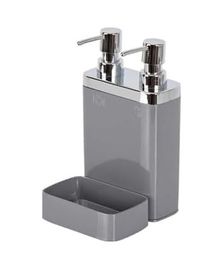 Diğer 128853070 Gri Sünger Hazneli Mutfak Sıvı Sabunluk 300 Ml Ve Bulaşık Deterjanlık 500 Ml
