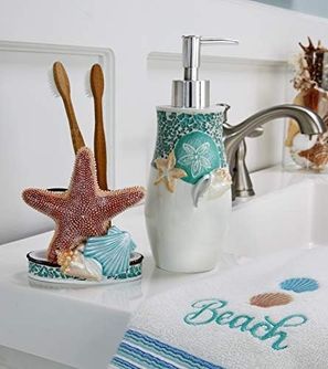 Diğer 128853237 Skl Home By Saturday Knight Ltd. South Seas Sabunluk, Reçine, Turkuaz/beyaz, Losyon/sabun Dispenseri