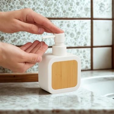 Diğer 128853767 Mat Sabunluk Ahşap Desenli Lüks, Ergonomik Tasarım, Ahşap Dispenser Beyaz