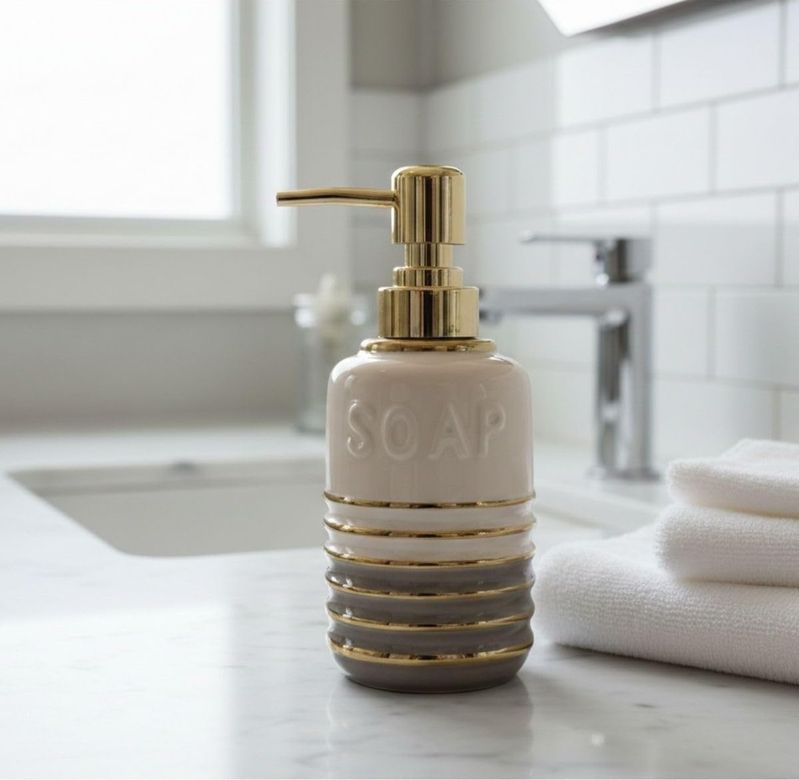 Diğer 128854111 Luxury Detaylı Beyaz Porselen Sıvı Sabunluk Başlıklı Banyo & Lavabo Sabunluk Gri, Lumina