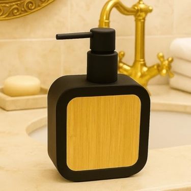 Diğer 128854178 Mat Sabunluk Ahşap Desenli Lüks, Ergonomik Tasarım, Ahşap Dispenser Siyah