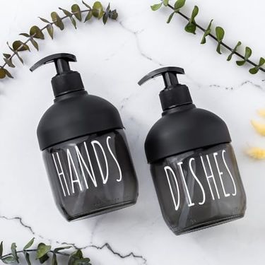 Diğer 128854575 C-527 2'li Sıvı Sabunluk Seti - Mutfak-Banyo Tezgah Üstü Temizlik Seti - Siyah Cam 425 Ml