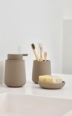 Diğer 128854746 One Banyo İçin Sabunluk, Seramik Sabunluk, El Sabunu/sıvı Sabun İçin, Çap 8 Cm, Yükseklik 11,5 Cm, Kapasite 250 Ml, Boz Kahverengi