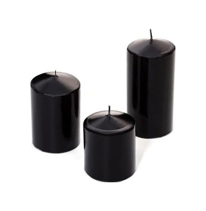 Diğer 128858943 3'lü Siyah Silindir Mum Seti 5,5 Cm -7,5 Cm-10 Cm
