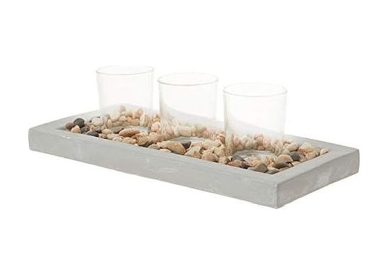Diğer 128859224 Briarwood Dekoratif Tepsi Dilek Mumu İle Çimento Tepsi, Doğal Rustik Pebbles, Merkezi Ve 3 Açık Cam Şamdan, Benzersiz Den Orta Sehpa, Yemek Masası, Ya Da Her Top İçin