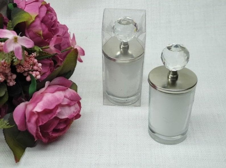 Diğer 128859310 - Gümüş Kristal Top Tepelikli Bardak Mum 1 Adet
