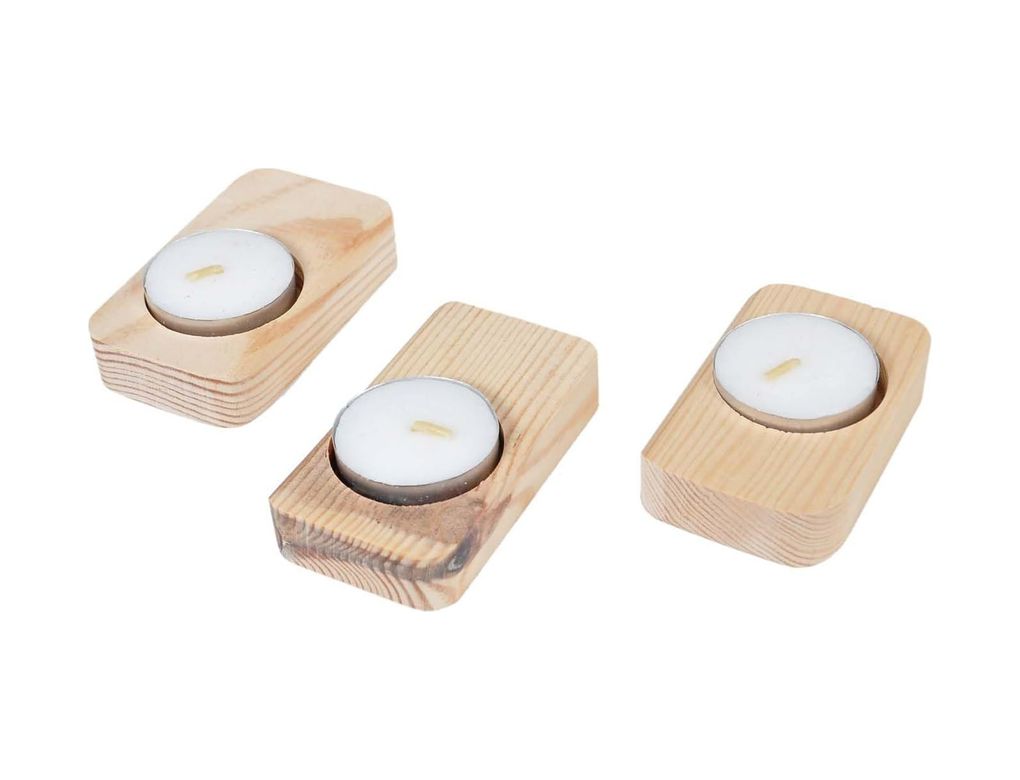 Diğer 128859484 Ahşap Ağaç Tealight Mumluk Dekoratif Mumluk Mum Standı 3'lü Set