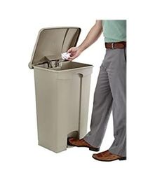 Diğer 128861143 Ev Ve Ticari Kullanım İçin Adım Kapalı Plastik Çöp Kovası, Eller Serbest Bertaraf, 23 Galon, Tan