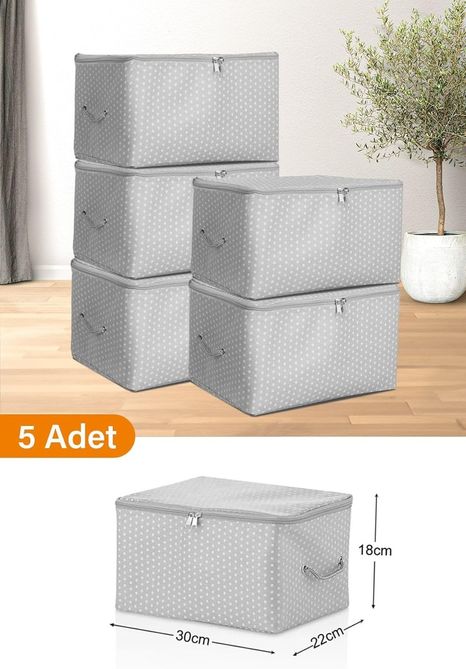 Diğer 128861475 5 Adet - Mini Boy Baskı Detaylı Gri Benekli Hurç 30 X 22 X 18 Cm