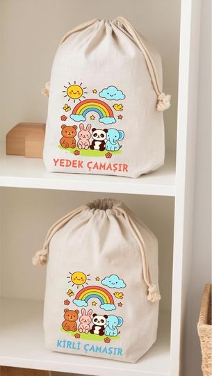 Diğer 128861773 Çocuklar İçin Yedek Ve Kirli Kıyafet Torbası, 30X40 Cm, 2'li Set,