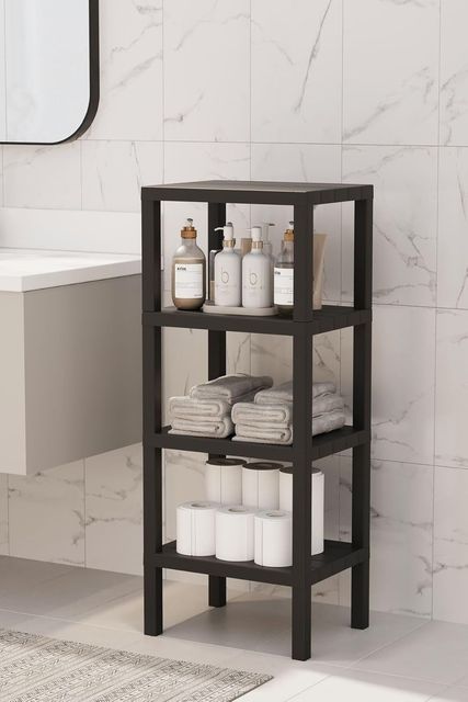 Diğer 128861939 4 Katlı Çok Amaçlı Düzenleyici Raf Ünitesi Plastik Kitaplık, Banyo, Mutfak,, Depolama Ve Saklama Rafı Siyah