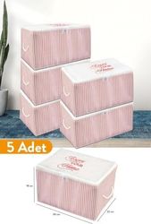 Diğer 128862546 5 Adet - Mini Boy Baskı Detaylı Pembe Çizgili Hurç 30 X 22 X 18 Cm