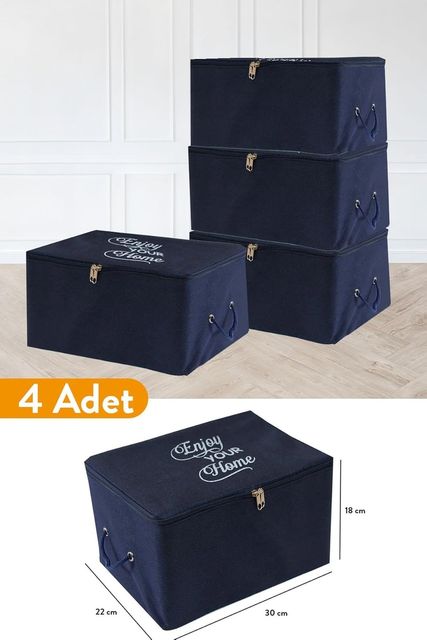 Diğer 128862563 4 Adet - Mini Boy Baskı Detaylı Lacivert Hurç 30 X 22 X 18 Cm
