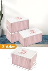 Diğer 128862565 3 Adet - Mini Boy Baskı Detaylı Pembe Çizgili Hurç 30 X 22 X 18 Cm