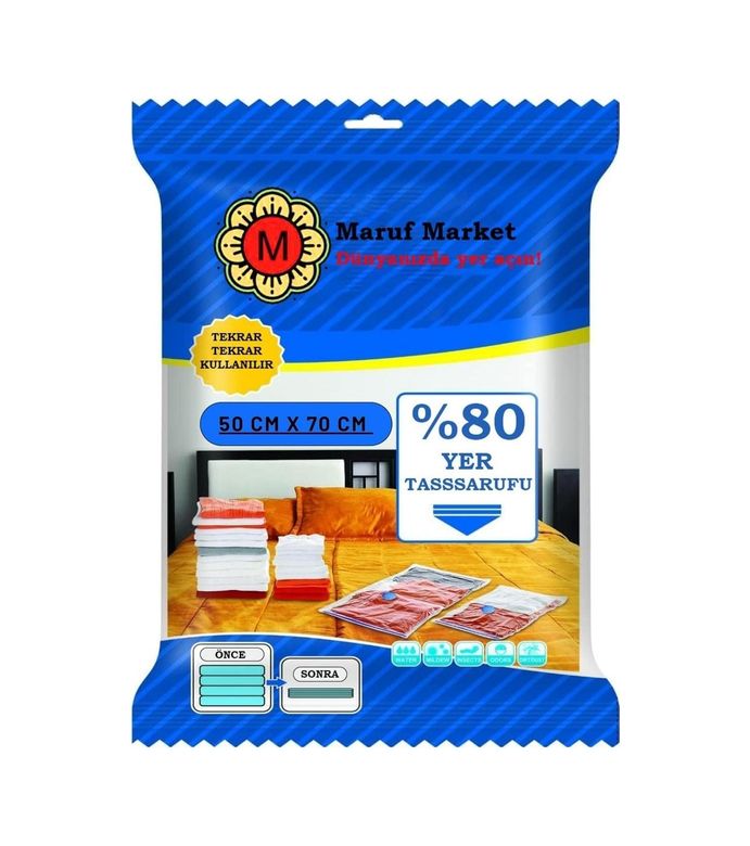 Diğer 128862763 Yüksek Kaliteli Vakumlu Poşet S 50 Cm X 70 Cm - Çevirmeli & Mavi Kapak - Vakumlu Hurç