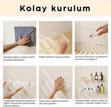 Diğer 128863284 2 Adet Pleksi Hayalet Raf Banyo Mutfak Düzenleyici Kendinden Yapışkanlı Vidalı Raf - 40 Cm