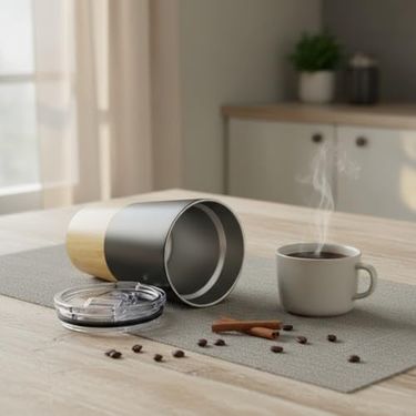 Diğer 128863562 600 Ml Bambu Tabanlı Çelik Termos Mug - 5 Farklı Renk Seçenekli Ve Soğuk Tutucu Seyahat Bardağı Siyah