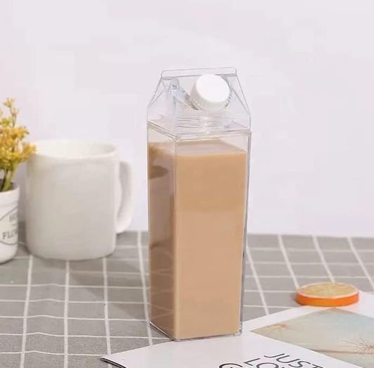Diğer 128864032 Şeffaf Süt Kutusu Tasarımlı İçecek Şişesi, Mika Su Kahve İçecek Şişesi 500 Ml