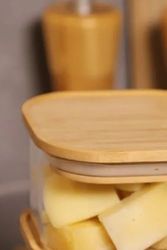 Diğer 128864331 Bambu Kahvaltılık Kapaklı Borosilikat Cam Kase Seti - Vakumlu Saklama Kabı