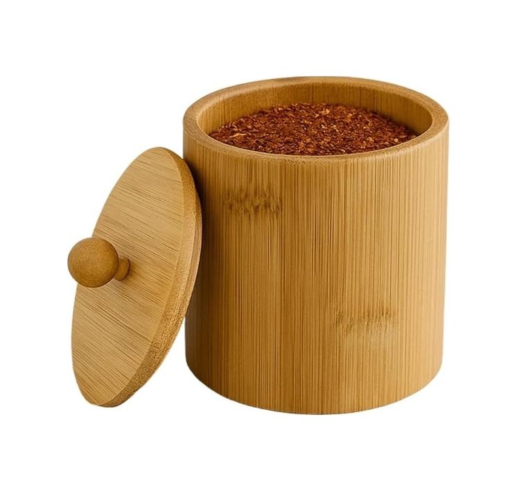 Diğer 128864792 Doğal Bambu Ahşap Baharatlık Kapaklı Silindir Saklama Kabı 9X10 Cm El Yapımı Mutfak Düzeni