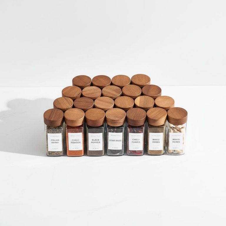 Diğer 128867775 Amberhaus 12'li Akasya Kapaklı Kare Cam Baharatlık Seti 120 Ml - Delikli Serpme Başlıklı Ve Etiket Hediyeli Baharat Kavanozu - Çekmece İçi Ve Tezgah Üstü Düzenleyici Siyah & Beyaz Etiketler