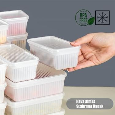 Diğer 128867917 2011 8'li Buzluk Buzdolabı Düzenleyici Derin Dondurucuya Uygun Bakliyat Saklama Kabı Seti -Beyaz