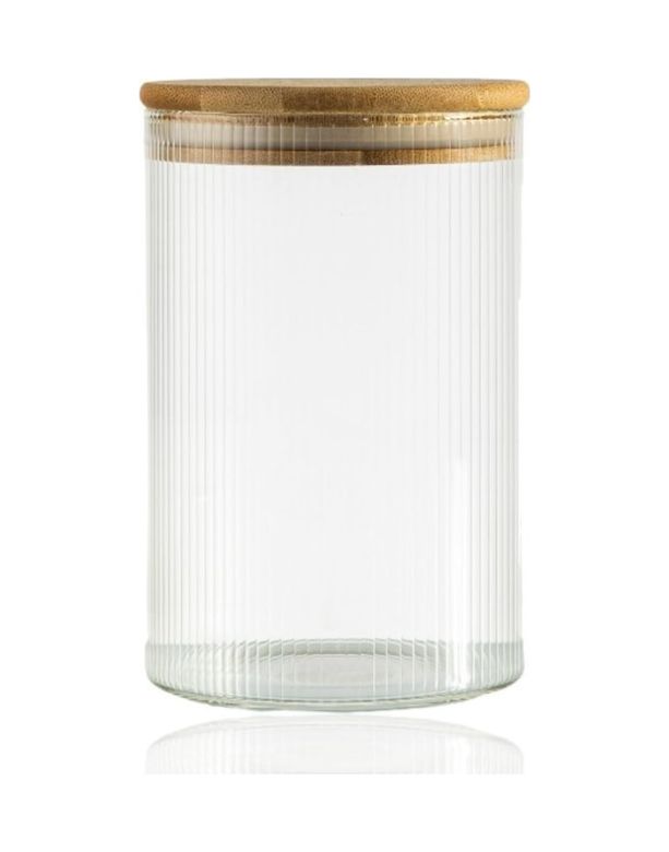 Diğer 128868102 600 Ml Çizgili Kavanoz - Yuvarlak Ahşap Kapaklı Hava Geçirmez, Tatlı, Baharat, Gıda Saklama Kabı, Kokusuz Dayanıklı Cam Saklama Kabı, Kavanoz