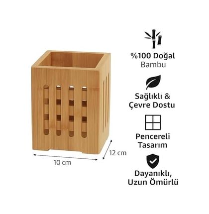 Diğer 128868911 Bambu Mutfak Organizeri, Kare 10 10 Cm, Pencereli Ahşap Düzenleyici Kutusu