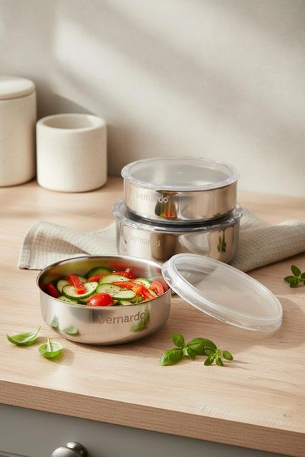 Diğer 128869224 Stelo 3'lü Çelik Saklama Kabı 16-18-20 Cm 6 Parça
