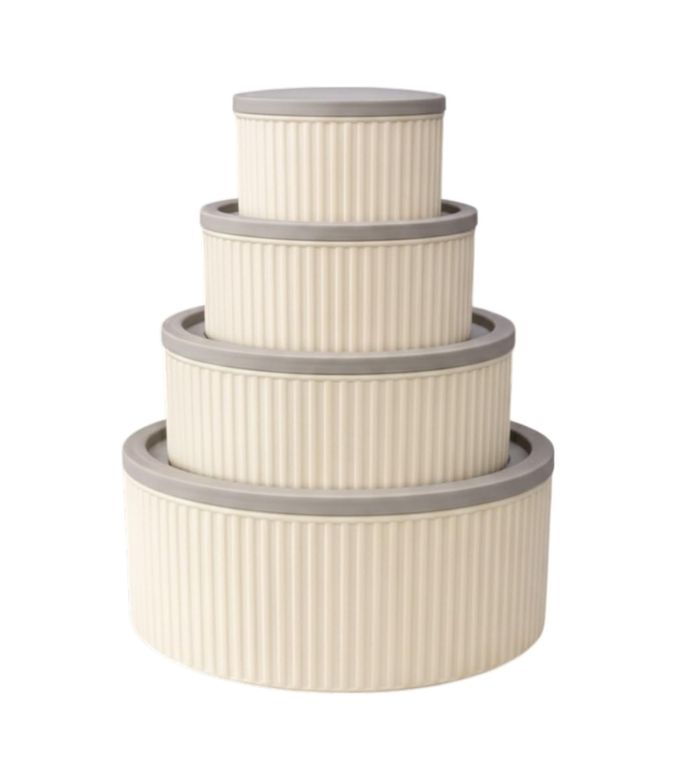 Diğer 128869408 4 Lü Yuvarlak Saklama Kabı Seti Çizgili Desenli Bpa İçermez 3 Lt 1.8 Lt 1 Lt 0,55 Lt Buzdolabı Düzenleyici Mikrodalga Ve Derin Dondurucu Uyumlu Bpa İçermez Sağlıklı Erzak Kabı Krem Yuvarlak 4 Lü Set