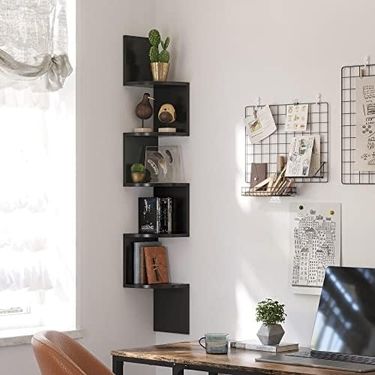 Diğer 128869506 Köşe Rafı, 5 Raflı Duvar Rafı, Asma Raf, Mutfak, Yatak Odası, Oturma Odası, Çalışma Odası, Ofis İçin, Siyah Lbc20Bk