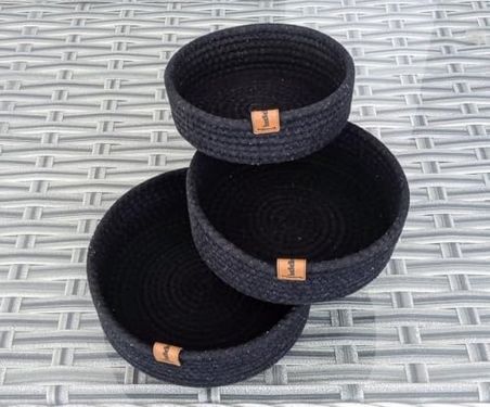 Diğer 128869797 Dekoratif 3 Adet Yuvarlak Sepet 20Cm Siyah Jüt Dekoratif Düzenleyici Organizer