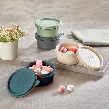 Diğer 128870763 4'lü Yuvarlak Mini Saklama Kabı Küçük Sızdırmaz Kapaklı Çok Renkli Pratik Amaçlı Kap Erzak Çerez Piknik Gıda 280, Yuvarlak, 4, Set 1